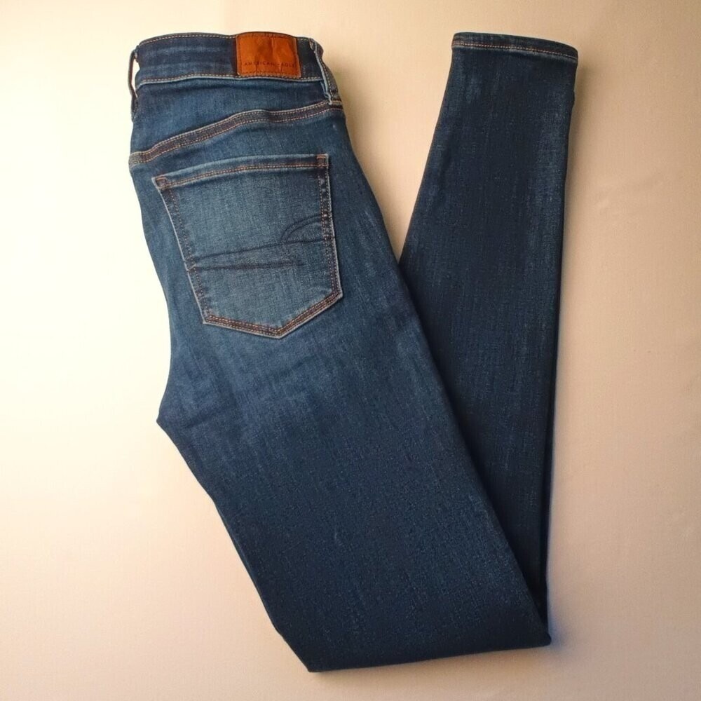 American Eagle Womens Mid Rise Skinny Jeans Dark Blue Size 0 Stretch Casual